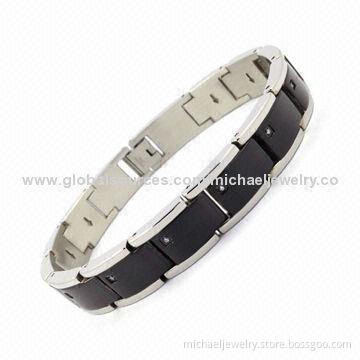 Stainless Steel Bracelets with Crystals and Interval of IP Plating Black, Concise and Postmodern